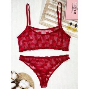 Lingerie Lace Babydoll 2 Piece Sexy Bra and Panty set W/Hearts Medium